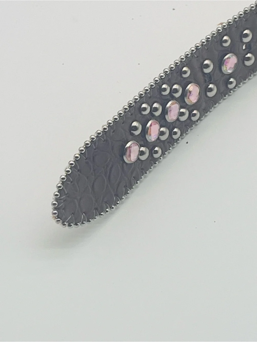 Embellished Heart Stud Western Belt - Brown Pink Crystals Removable Buckle